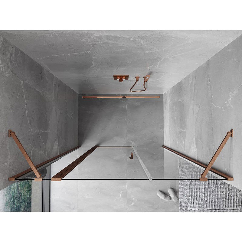 Mexen Mist porte de douche pivotante 135 cm, transparent, cuivre brossé - 8A4-135-001-65-00