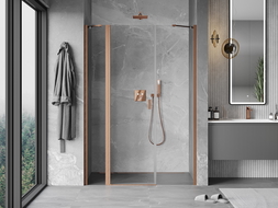 Mexen Mist porte de douche pivotante 140 cm, transparent, cuivre brossé - 8A4-140-001-65-00