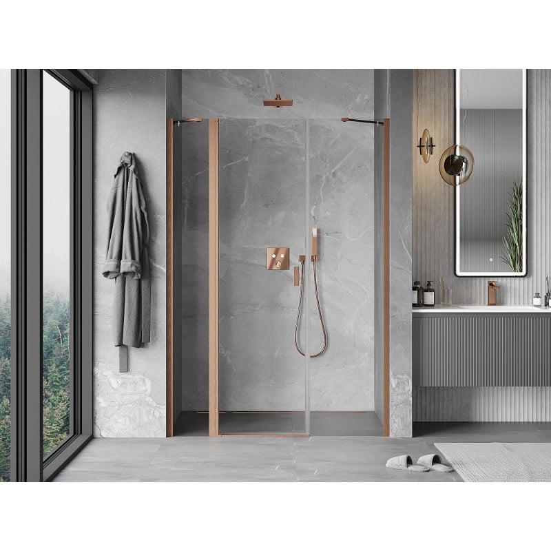 Mexen Mist porte de douche pivotante 145 cm, transparent, cuivre brossé - 8A4-145-001-65-00