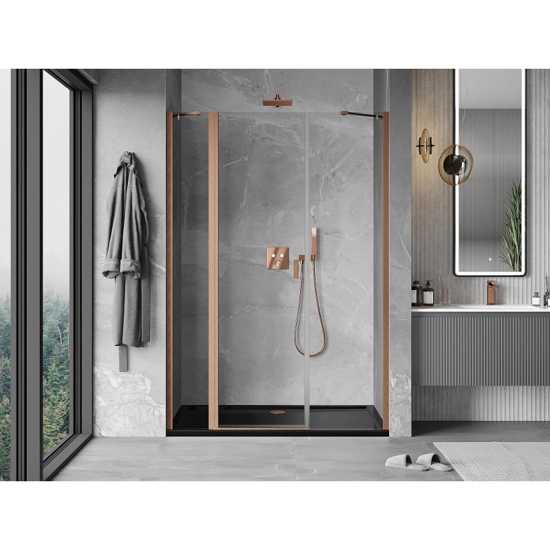 Mexen Mist porte de douche pivotante 155 cm, transparent, cuivre brossé - 8A4-155-001-65-00