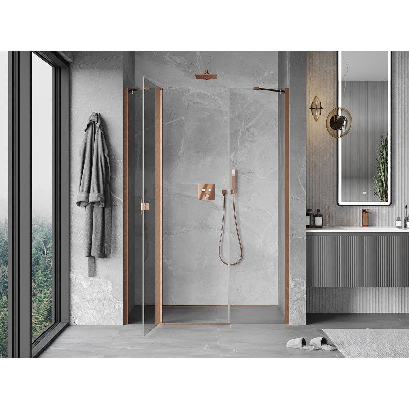 Mexen Mist porte de douche battante 160 cm, transparent, cuivre brossé - 8A4-160-001-65-00