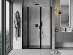 Mexen Mist porte de douche pivotante gauche 150 cm, cadre noir, noir - 8A4-150-001-70-70-L