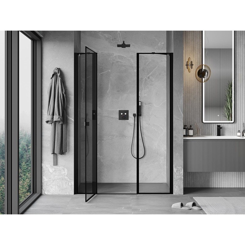 Mexen Mist porte de douche pivotante gauche 150 cm, cadre noir, noir - 8A4-150-001-70-70-L