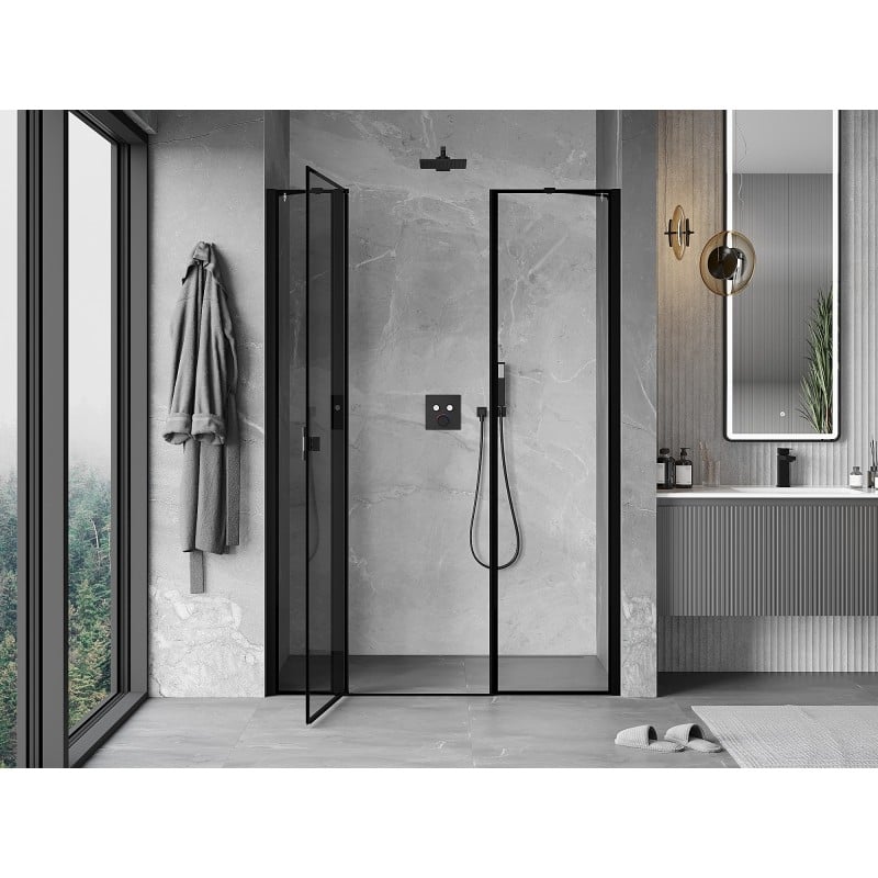 Mexen Mist porte de douche pivotante gauche 155 cm, cadre noir, noir - 8A4-155-001-70-70-L