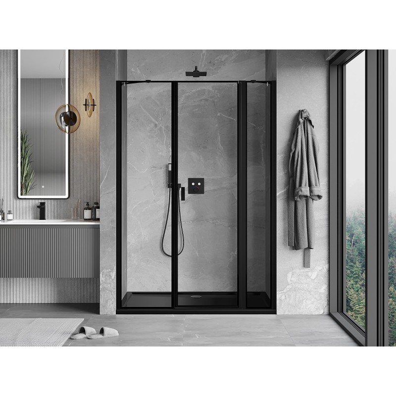 Mexen Mist porte de douche pivotante droite 140 cm, cadre noir, noir - 8A4-140-001-70-70-P