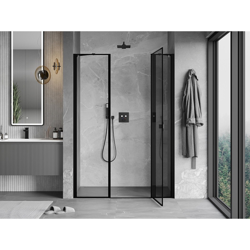 Mexen Mist porte de douche pivotante droite 160 cm, cadre noir, noir - 8A4-160-001-70-70-P