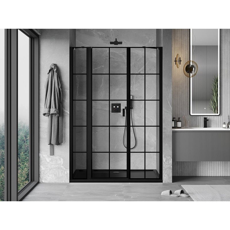 Mexen Mist porte de douche pivotante gauche 125 cm, grille noire, noir - 8A4-125-001-70-77-L