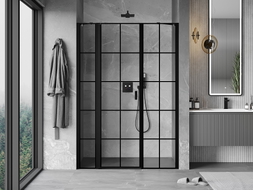 Mexen Mist porte de douche pivotante gauche 135 cm, grille noire, noir - 8A4-135-001-70-77-L