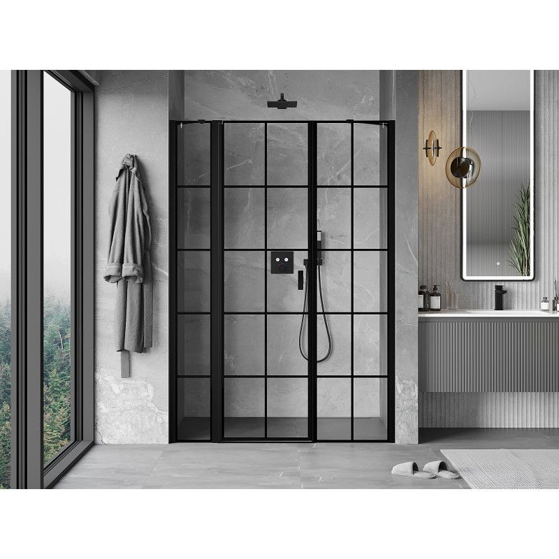 Mexen Mist porte de douche pivotante gauche 155 cm, grille noire, noir - 8A4-155-001-70-77-L