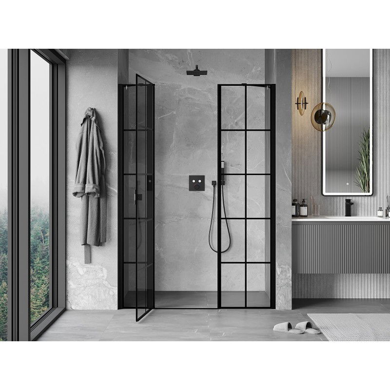 Mexen Mist porte de douche pivotante gauche 155 cm, grille noire, noir - 8A4-155-001-70-77-L
