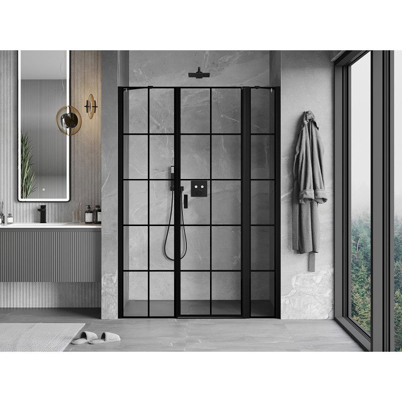 Mexen Mist porte de douche pivotante droite 120 cm, grille noire, noir - 8A4-120-001-70-77-P