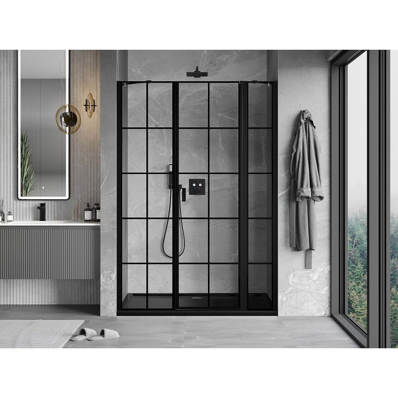 Mexen Mist porte de douche pivotante droite 120 cm, grille noire, noir - 8A4-120-001-70-77-P