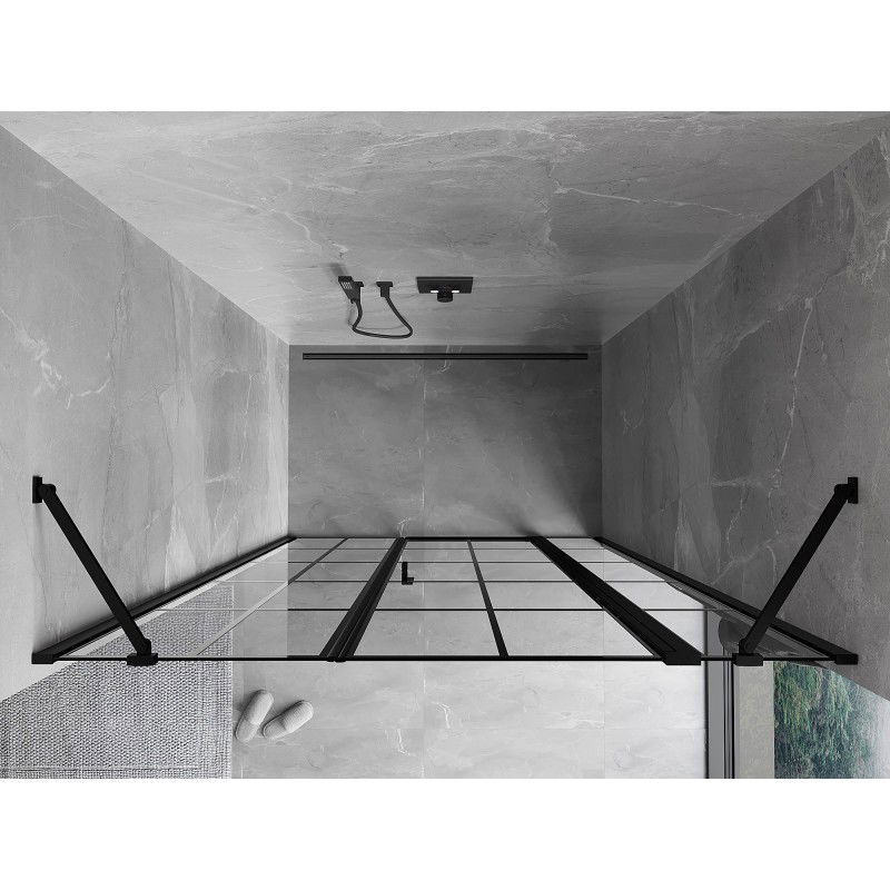 Mexen Mist porte de douche pivotante droite 130 cm, grille noire, noir - 8A4-130-001-70-77-P
