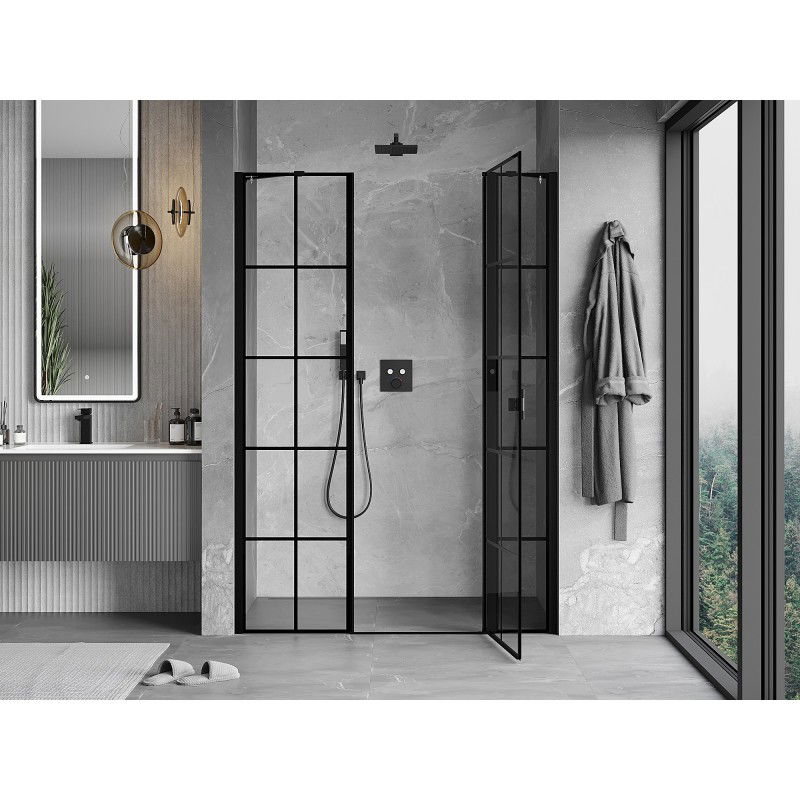 Mexen Mist porte de douche pivotante droite 130 cm, grille noire, noir - 8A4-130-001-70-77-P