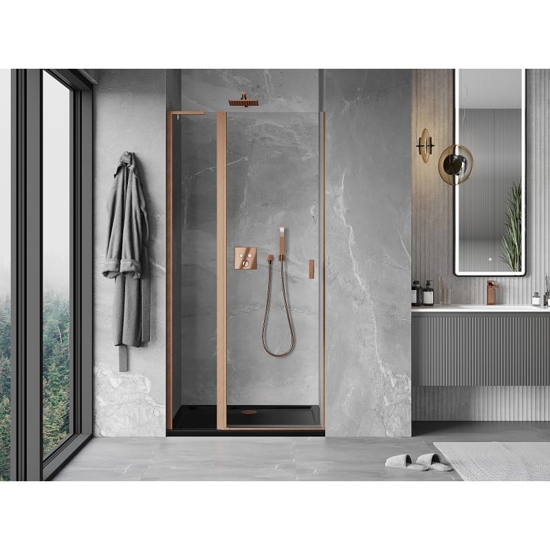 Mexen Mist L porte de douche pivotante 110 cm, transparent, cuivre brossé - 8A4L-110-000-65-00
