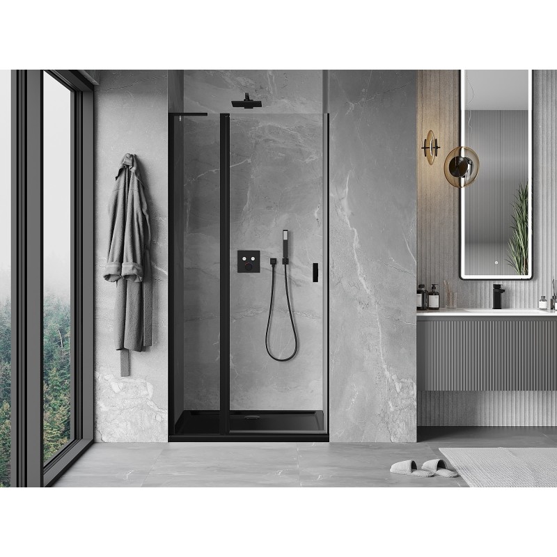 Mexen Mist L porte de douche battante 115 cm, transparent, noir - 8A4L-115-000-70-00