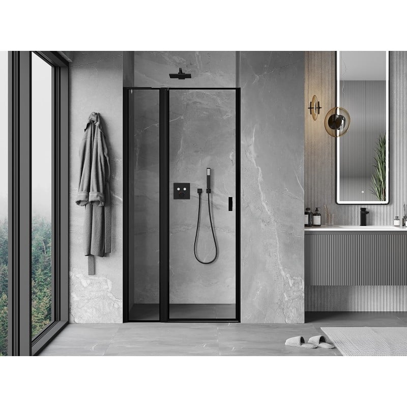 Mexen Mist L porte de douche pivotante gauche 95 cm, cadre noir, noir - 8A4L-095-000-70-70-L
