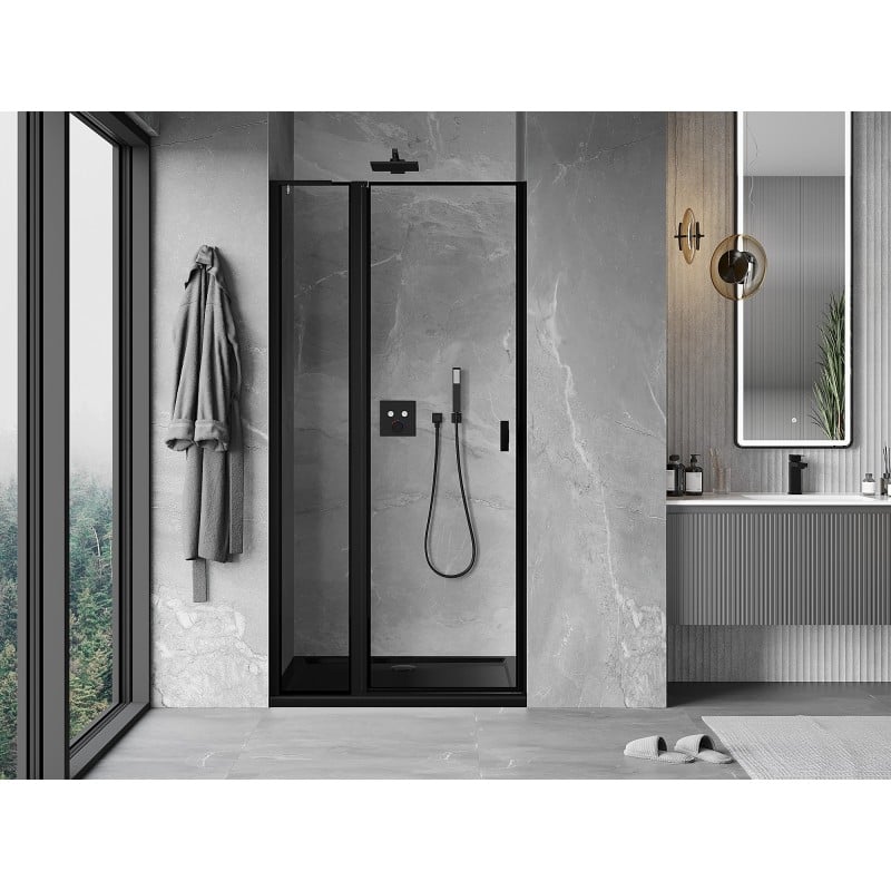 Mexen Mist L porte de douche pivotante gauche 95 cm, cadre noir, noir - 8A4L-095-000-70-70-L