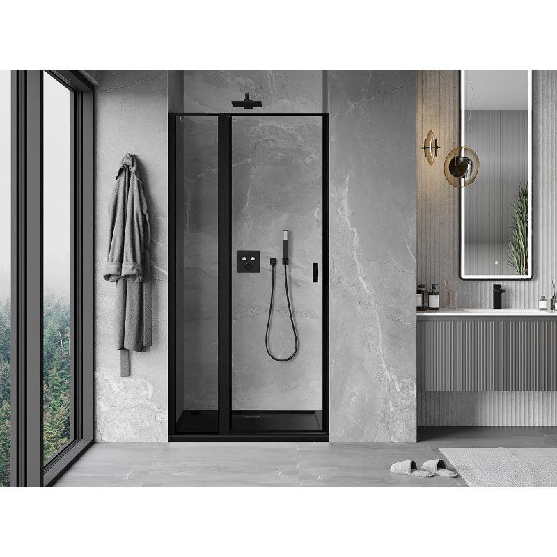 Mexen Mist L porte de douche pivotante gauche 115 cm, cadre noir, noir - 8A4L-115-000-70-70-L