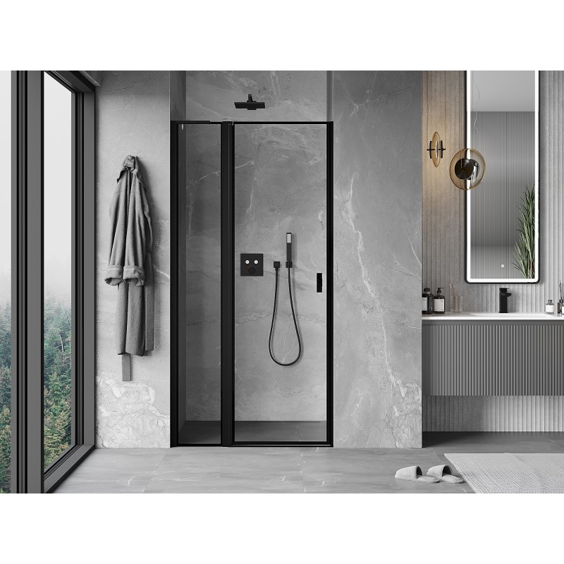 Mexen Mist L porte de douche pivotante gauche 120 cm, cadre noir, noir - 8A4L-120-000-70-70-L