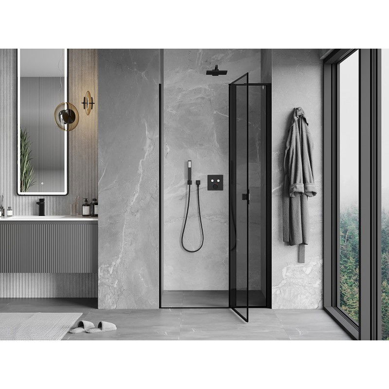 Mexen Mist L porte de douche pivotante droite 95 cm, cadre noir, noir - 8A4L-095-000-70-70-P