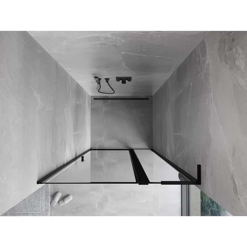 Mexen Mist L porte de douche pivotante droite 110 cm, cadre noir, noir - 8A4L-110-000-70-70-P