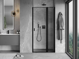 Mexen Mist L porte de douche pivotante droite 115 cm, cadre noir, noir - 8A4L-115-000-70-70-P