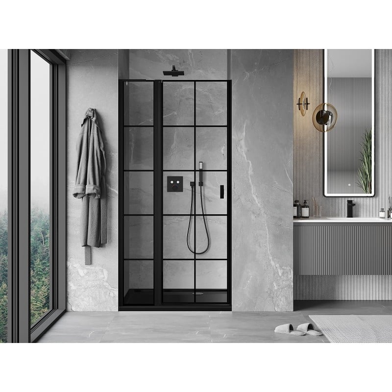 Mexen Mist L porte de douche pivotante gauche 90 cm, grille noire, noir - 8A4L-090-000-70-77-L