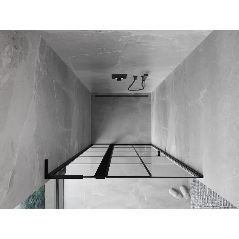 Mexen Mist L porte de douche pivotante gauche 115 cm, grille noire, noir - 8A4L-115-000-70-77-L