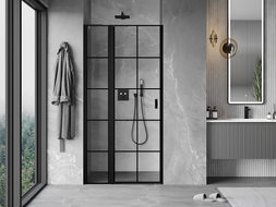 Mexen Mist L porte de douche pivotante gauche 115 cm, grille noire, noir - 8A4L-115-000-70-77-L