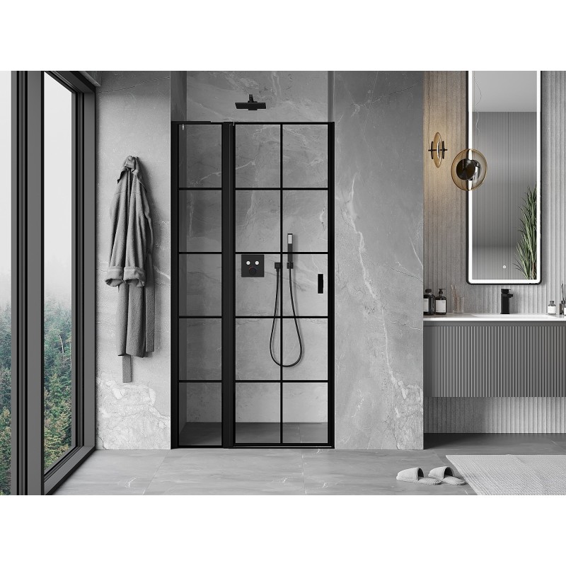 Mexen Mist L porte de douche pivotante gauche 120 cm, grille noire, noir - 8A4L-120-000-70-77-L