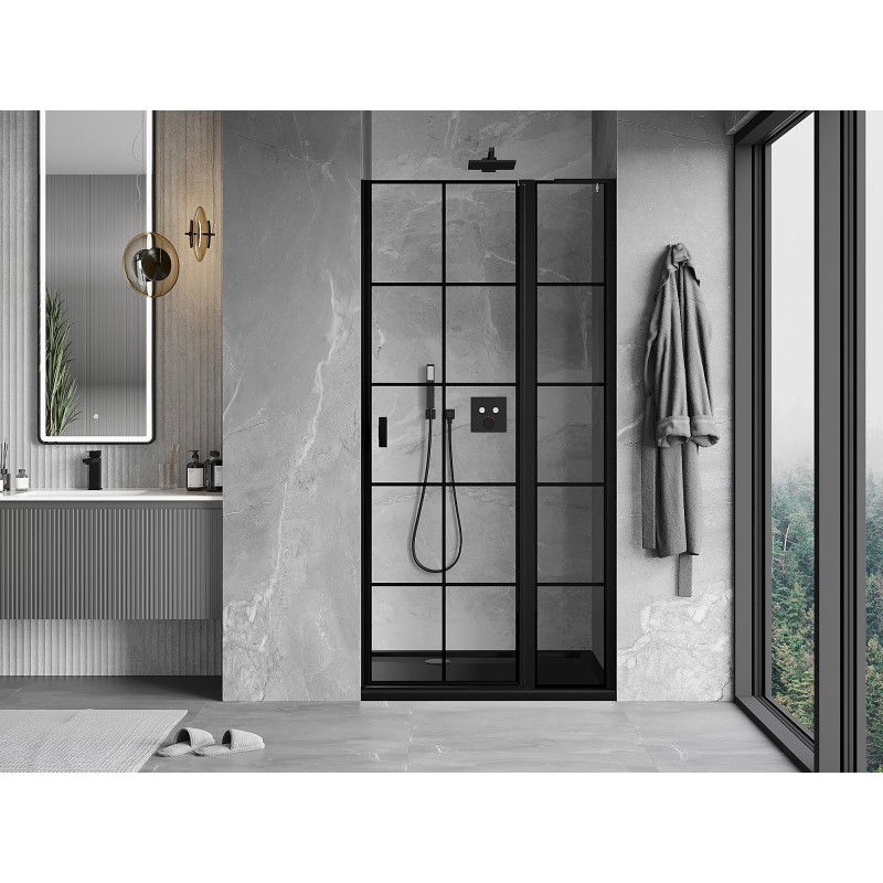 Mexen Mist L porte de douche pivotante droite 90 cm, grille noire, noir - 8A4L-090-000-70-77-P