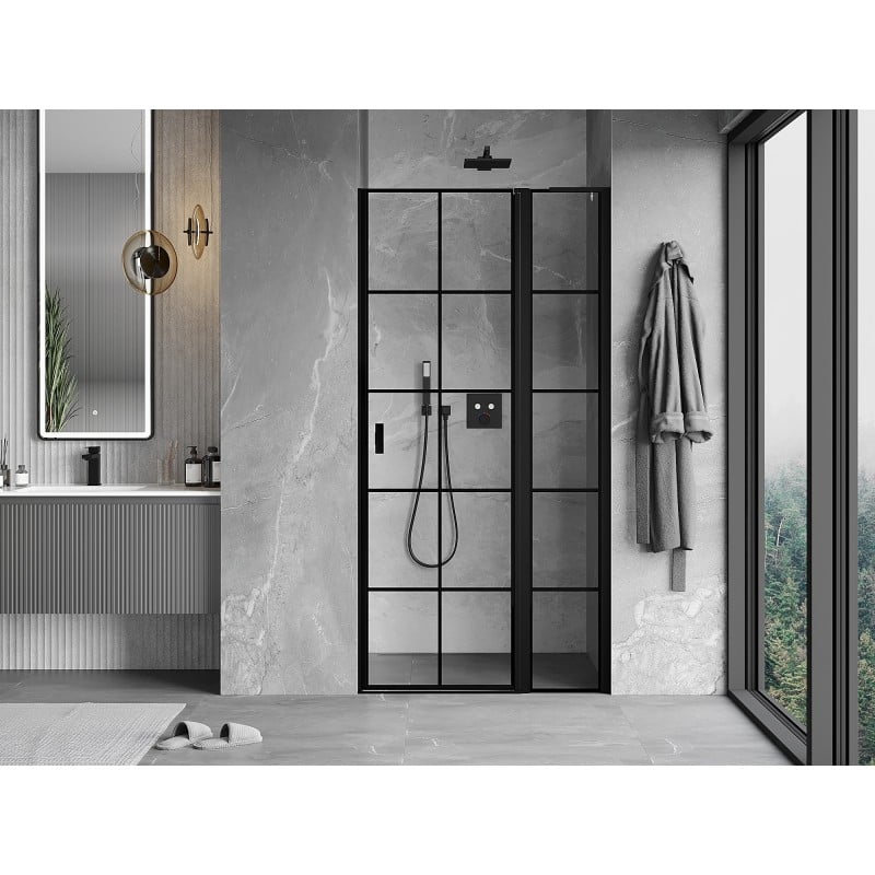 Mexen Mist L porte de douche pivotante droite 95 cm, grille noire, noir - 8A4L-095-000-70-77-P