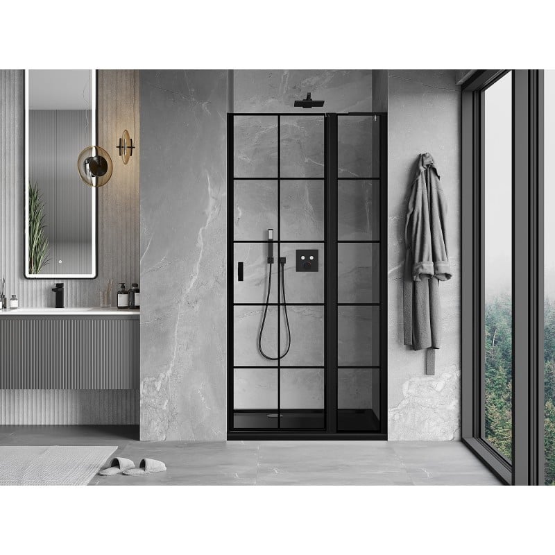 Mexen Mist L porte de douche pivotante droite 95 cm, grille noire, noir - 8A4L-095-000-70-77-P