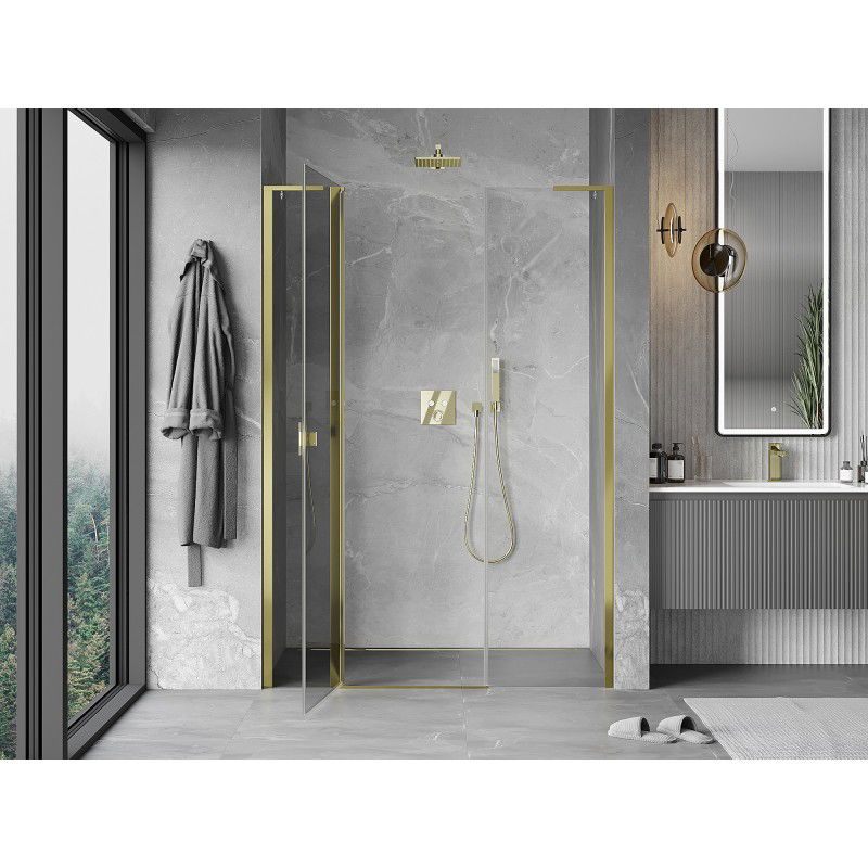 Mexen Mist L porte de douche pivotantes 140 cm, transparentes, or - 8A4L-140-001-50-00
