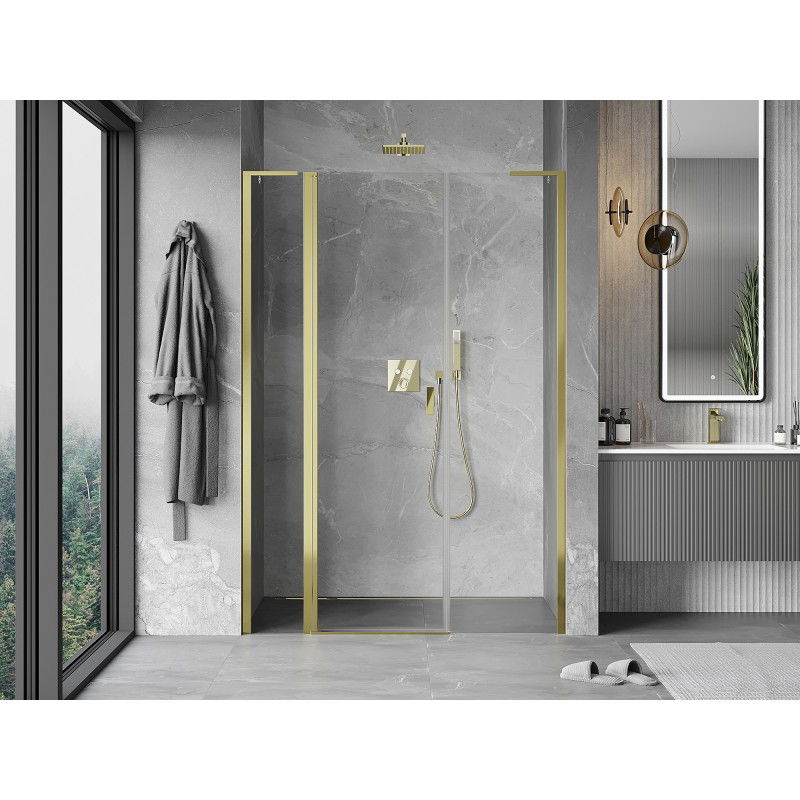 Mexen Mist L porte de douche pivotante 145 cm, transparentes, dorées - 8A4L-145-001-50-00