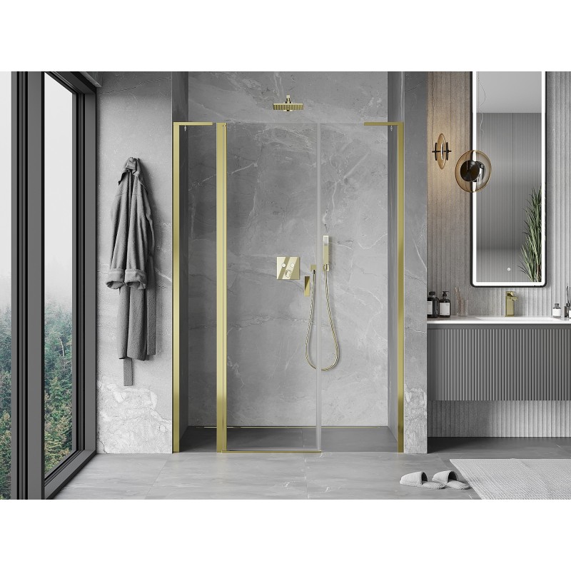 Mexen Mist L porte de douche pivotante 160 cm, transparent, doré - 8A4L-160-001-50-00