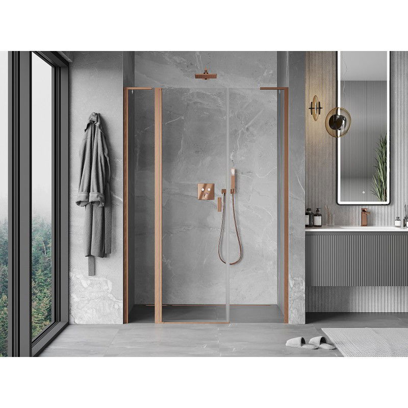 Mexen Mist L porte de douche pivotante 135 cm, transparent, cuivre brossé - 8A4L-135-001-65-00