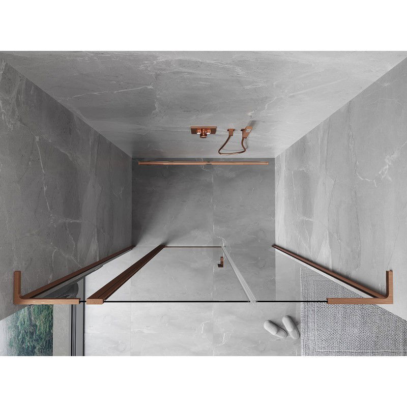 Mexen Mist L porte de douche pivotante 135 cm, transparent, cuivre brossé - 8A4L-135-001-65-00