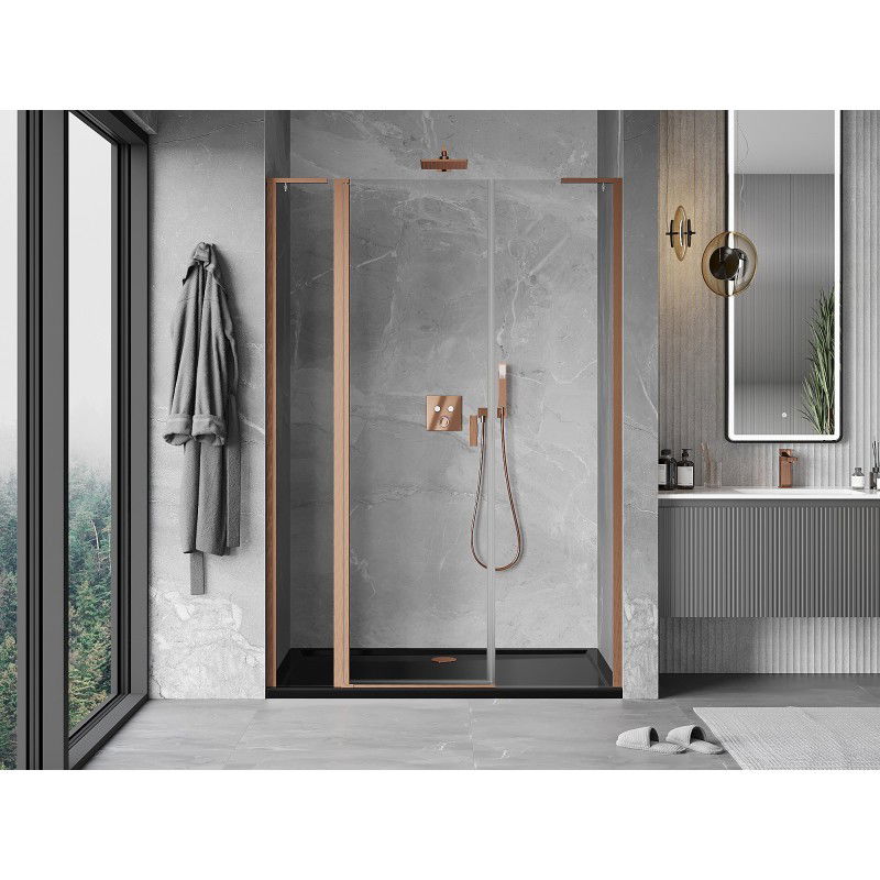 Mexen Mist L porte de douche pivotante 135 cm, transparent, cuivre brossé - 8A4L-135-001-65-00
