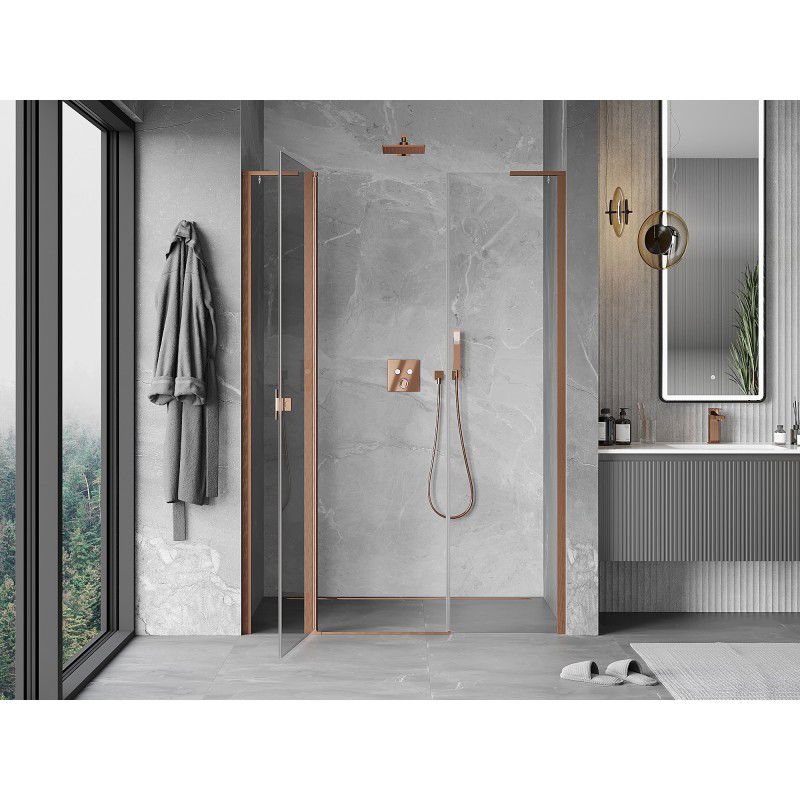 Mexen Mist L porte de douche pivotante 135 cm, transparent, cuivre brossé - 8A4L-135-001-65-00