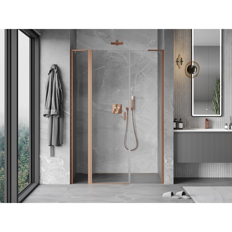 Mexen Mist L porte de douche battante 145 cm, transparent, cuivre brossé - 8A4L-145-001-65-00