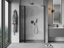 Mexen Mist L porte de douche pivotante 135 cm, transparent, noir - 8A4L-135-001-70-00