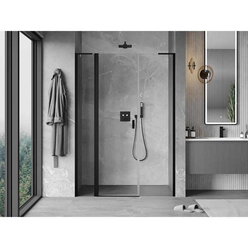 Mexen Mist L porte de douche pivotante 145 cm, transparent, noir - 8A4L-145-001-70-00