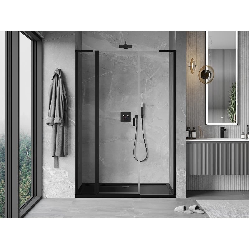 Mexen Mist L porte de douche pivotante 145 cm, transparent, noir - 8A4L-145-001-70-00