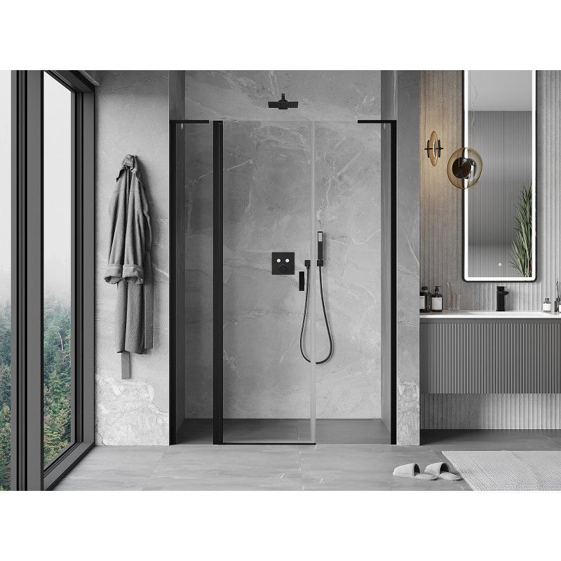 Mexen Mist L porte de douche pivotante 155 cm, transparent, noir - 8A4L-155-001-70-00