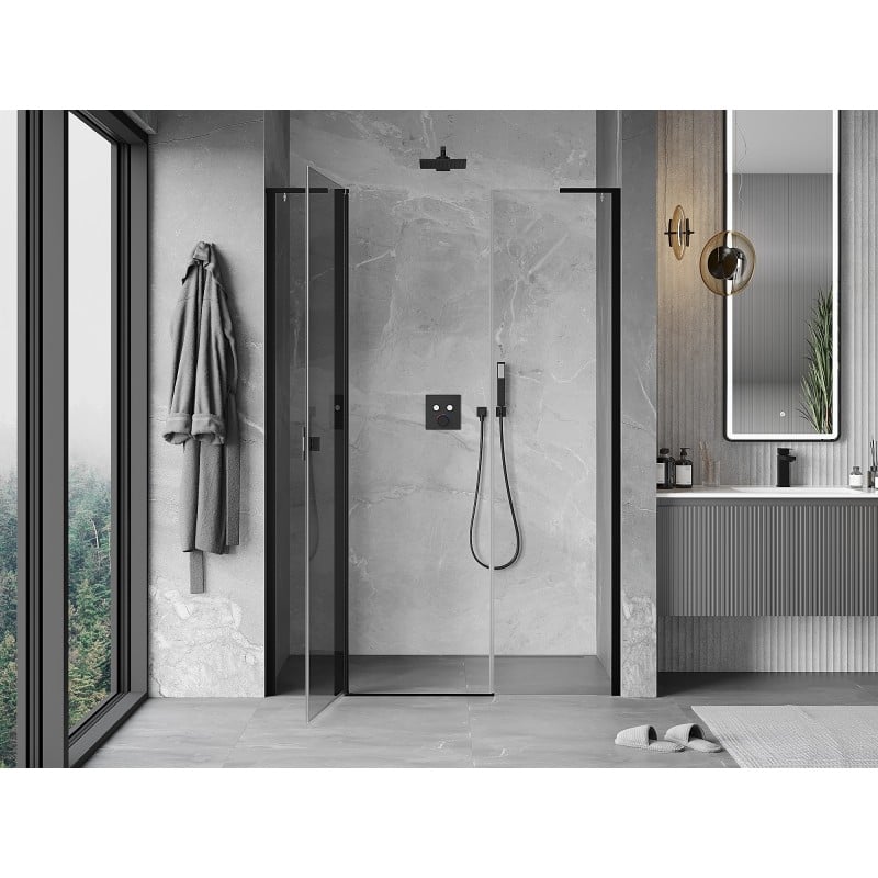 Mexen Mist L porte de douche pivotante 155 cm, transparent, noir - 8A4L-155-001-70-00