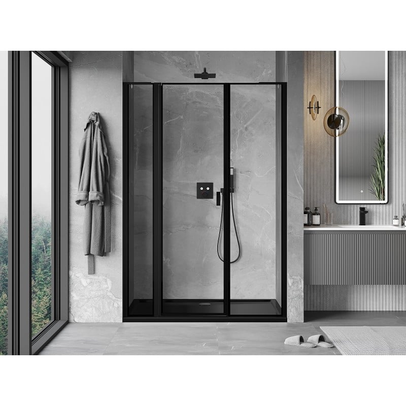 Mexen Mist L porte de douche pivotante gauche 135 cm, cadre noir, noir - 8A4L-135-001-70-70-L