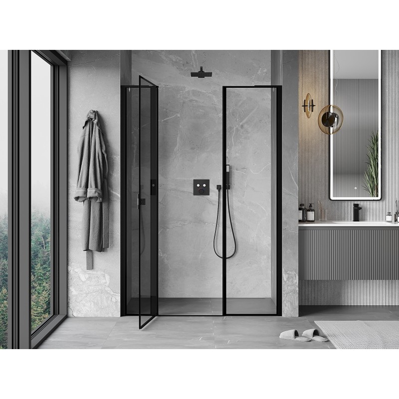 Mexen Mist L porte de douche pivotante gauche 135 cm, cadre noir, noir - 8A4L-135-001-70-70-L