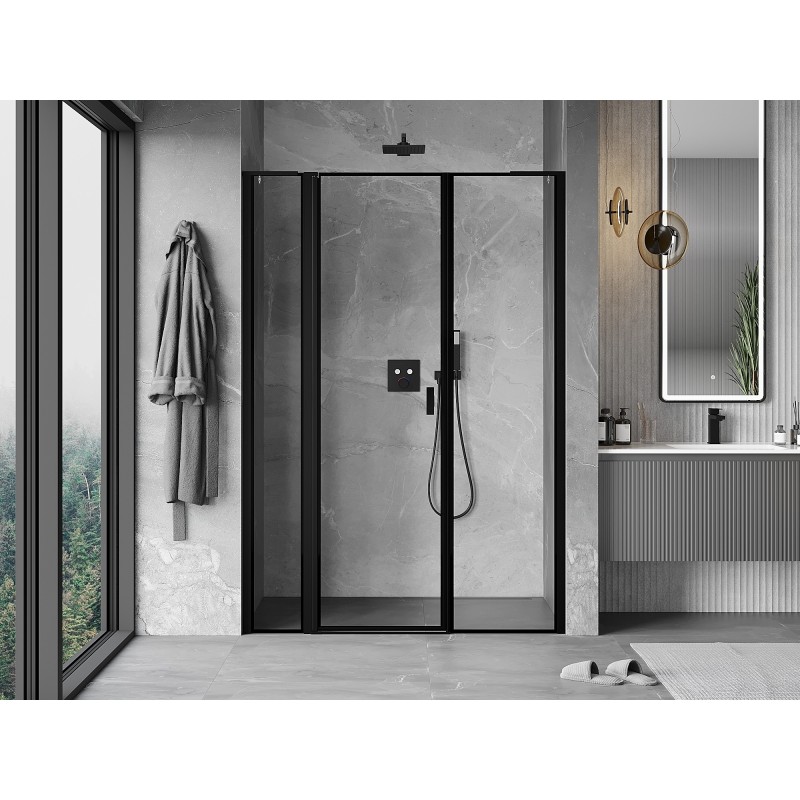 Mexen Mist L porte de douche pivotante gauche 150 cm, cadre noir, noir - 8A4L-150-001-70-70-L